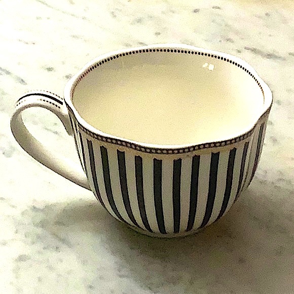 GRACES TEAWARE FLAT CUP SAUCER SET BLACK STRIPE & DOTS METALLIC GOLD DOTS NEW - Picture 11 of 14